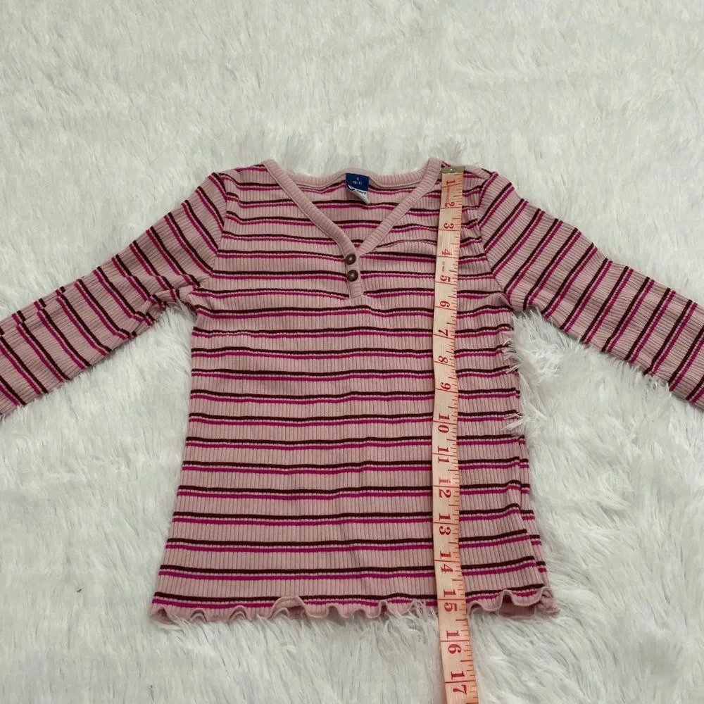 3/$10 Girls Old navy Pink Striped V-Neck Long Sleeve Top Small